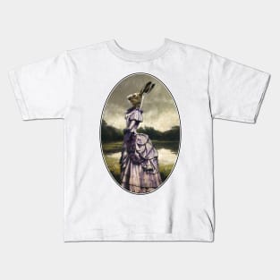 Victorian Hare Lady Oval Design Kids T-Shirt